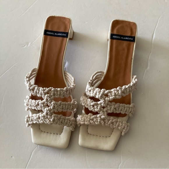 NWOB Angel Alarcon Anthropologie Woven Neutral Rope Square Toe Sandals Sz 40 - Picture 1 of 7